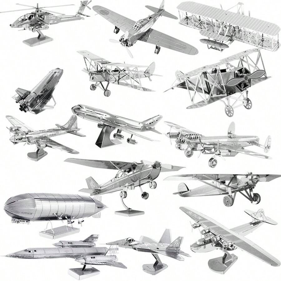Kit de Modelo de Quebra-cabeça Metálico 3D - Aeronave Militar e Navio de Guerra Realistas, Modelo de Veículo Desafiador para Adultos e Adolescentes, Presente Educacional de Hobby e Decoração de Mesa, Modelo Mecânico, Avião da Segunda Guerra Mundial, Dirigível/Zepelim - Multicolorido - Visão 1