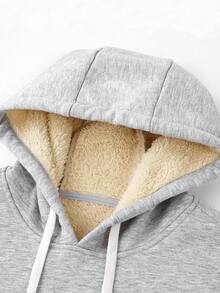 1pc Men's Sherpa Lined Hoodie Pullover, Thick & Warm Wool Lining, Kangaroo Pocket With Zipper, Suitable For Cold Winter And Snowy Days - Light Grey - View 4