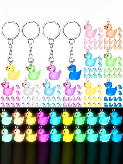 10 Pcs Luminous Mini Duck Keychains Glow In The Dark Duck Resin Keychains 3D Tiny Key Chains Bulk Small Animal Pendant Accessories For Birthday Party Favors