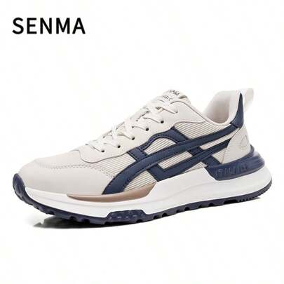 SENMA Men's Sports Shoes, Color Block Patchwork Lace-Up, Outdoor Thick Sole Elevated Dad Sneakers, Suitable For All Seasons