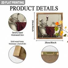 2D Flat, 1 Piece, Classic Skull And Wine Glass In Bathtub Wooden Frame Sign, Rest Theme Wall Art, Suitable For Halloween Bathroom Bedroom Entrance Home Decoration Sign, 8x8 Inches, 2D Flat - 8x8 Inches - View 4