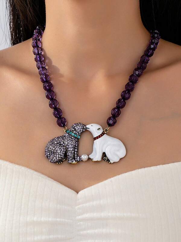 1pc European & American Style Polar Bear Beaded Necklace Pendant, Suitable For Women's Daily, Party Wear Or Gift For Friends