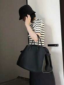 Women's Fashion Versatile Commuter Tote Bag, Large Capacity Mommy Bag - Black - View 2