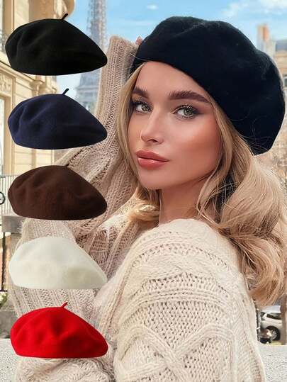 1 pieza Boina de mujer, de otoño/invierno, estilo coreano de boina de calabaza para dama, gorro de lana casual y cálido, versátil, gorra de artista retro japonés