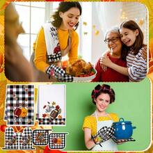 PotholdersLeinuosen Juego de 6 piezas de cocina de Acción de Gracias con 2 toallas de cocina para coche 2 soportes para ollas de coche y 2 guantes para horno de coche para Acción de Gracias cocina regalos yPotholders - Carro - Ver 4