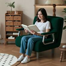 Canapé-lit en velours côtelé réglable pour le bureau. Canapé en velours côtelé avec accoudoirs argentés. Ce canapé convertible 5 en 1 est idéal pour les bureaux et les espaces d'accueil. Il offre trois fonctions en une : assise, allongée et allongée. Montage facile (dimensions : 60 x 77 x 50 cm). Vert clair. - Vert sapin - Voir 8