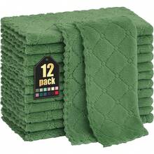12 Pack Kitchen Dish Cloths (10 X 10 Inches, Cream Yellow), Super Soft And Absorbent Coral Velvet Dish Towels, Nonstick Oil Fast Drying Microfiber Cleaning Cloth, No Lint Household Dishcloths, 2025 - 草綠色 - 查看 1