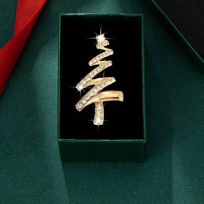 Elegant Christmas Tree Brooch Pin, Gold Silver Festive Jewelry Gift For Women Men, Xmas Party Office Wear, Coat Scarf Hat Bag Decoration, Gift Box Included