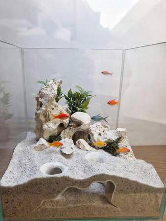 קישוט אקווריום חור עץ אסימטרי, בית מסתור לדגים ושרימפס יצירתי עם חור כפול, קישוט גינון שרף מרקם ריאליסטי, משפר נוף לאקווריום, גדלים מרובים זמינים לשיפור עומק אקווריום