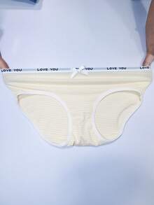 3pcs Girls Cute Bow Contrast Letter Elastic Waist Triangle Panties, Soft Breathable Student Sports Underwear