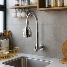 Torneira Cozinha Parede Gourmet Flexível 2 Jatos Arejador Bica Móvel 1/4 Volta Alta Pressão Econômica Articulada Abs Reforçado Acabamento Cromado Cor Prateado Água Fria Marca Dex - Prata - Visão 9