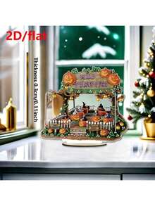 2D/Flat 1pc Halloween Funny House Pattern Diamond Painting Art Stereo Ornament, Diamond Drawing Art Stereo Plaque Ornament, DIY Handcraft Wooden Adult Birthday Gift, Home Decor, Halloween Gift