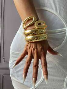 3pcs/2pcs/1pc Luxury Bangle Set, Gold Bangle, Wide Bangle, Thick Bangle, Fashion Unique Style Oversized Gold Bangle - Yellow Gold - View 14