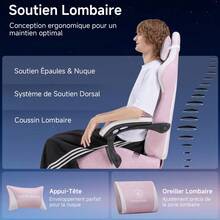 GTPLAYER Chaise gaming ergonomique avec soutien lombaire - Siège PC à large assise - Charge max : 150 kg - Rose bonbon - Voir 3