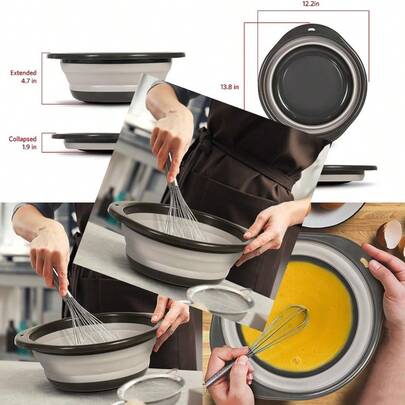 Large Mixing Bowl Collapsible - 5.5L Foldable Plastic And Rubber Container With Handles For Baking Dishwasher  Kitchen Plies And RV Entials Gray