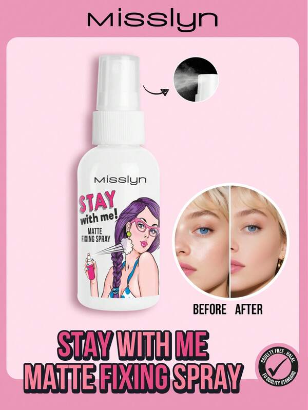 Misslyn MISSLYN-Spray fixator mat Stay With Me, spray și primer pentru finisarea machiajului - Finisaj mat de lungă durată, ușor, împrospătează, hidratează, spray fixator hidratant și revigorant pentru machiaj, spray fixator pentru machiaj fără cruzime - Hidratează premium pielea pentru un aspect luminos și revigorat, vegan, fără cruzime