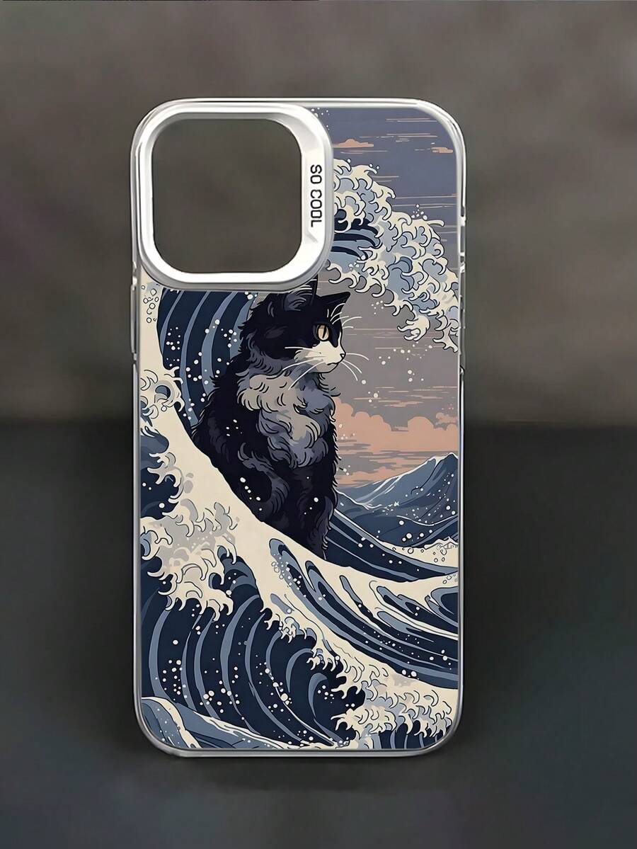 Funda de Teléfono con Diseño de Ola Oceánica de Gato, Tema de Personalidad, Patrón Colorido, Concha Plateada, Artesanía IMD Compatible con iPhone 17/17 Pro17 traducido al español Profesional Máximo/16/16 Profesional/16 Profesional máx/16PLUS/15/15 Profesional/15 Profesional Máximo/15 Más/14/14 Profesional/14 Profesional máximo/14 Más/13/13. Profesional/13 Profesional máx./12/12. Profesional/12 Profesional máximo AIRE 11/11 Profesional/11 Profesional max/XR/XS/XSMAX/S, y galaxia s24, 25, 23, 21, a03, a25, serie Adecuado para hombres Mujer pareja Halloween Navidad Día de San Valentín Regálalo a familiares y amigos, una funda de teléfono Galaxy única. - Plateado - Ver 1