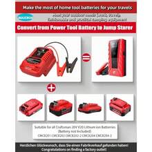 Car Jump StarterAdaptador de arranque de coche para batería Craftsman de 20 V motores diésel de hasta 3.5 L o 6.5 L batería portátil de arranque de coche de 12 V cables de puente de batería para automóvil paraCar Jump Starter - como en la foto - Ver 7