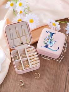 1 Peça Caixa de Joias Minimalista com Floral e Letra, Caixa de Joias Portátil de PU para Viagens de Verão, Mini Organizador de Joias para Brincos, Colares, Anéis, Exibição e Armazenamento de Joias, Caixa de Joias de Grande Capacidade, Adequada para Presentes do Dia das Mães, Natal, Halloween, Organizador de Joias Feminino, Essencial de Viagem, Armazenamento de Dormitório de Volta às Aulas - Rosa chiclete - Visão 14
