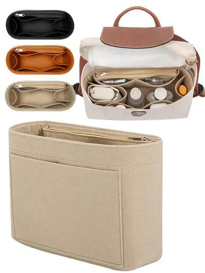 Backpack Organzier Insert For Le Pliage Bag, Premium Felt Organizer Zipper Pocket Bottle Pocket, Travel Makeup Storage Bag