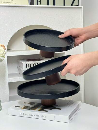 1pc Round Wooden Cake Stand With Wooden Base, Dessert Display Plate, Multipurpose Fruit Tray, Suitable For Dining Table Decor, Home And Kitchen Serving Platter, Ramadan Use