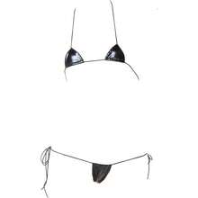 JasmyGirls Leather Micro Bikini Extreme Anime Lingerie Sexy Cosplay Outfit Japanese Bra Panty Set Two Piece Thong Swimsuit - 黑色 - 查看 2