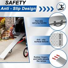 VA-Cerulean 1/2x Foldable Loading Ramp, Foldable Loading Ramp Max. 200 Kg Per Piece, Foldable Loading Ramp Max. 400 Kg Per Pair, Non-Slip Loading Rail, Car Loading Ramp 195 X 22.5 X 4 Cm For ATV Quad Car Motorcycle Trailer Lawnmower Lawn Tractor - Silver 1 Piece - View 7