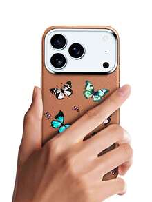Funda de piel para iPhone 17 Pro Max 17 Air, pantalla completa, rosa, mini mariposa, alta calidad, protección contra caídas - Beis - Ver 8