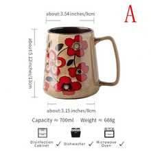 1pc 700ml Hand-Painted Floral Pattern Ceramic Coffee Mug - Multipurpose Kitchen & Dining Cup, Handmade Ceramic Mug & Water Cup - Multicolor - View 11