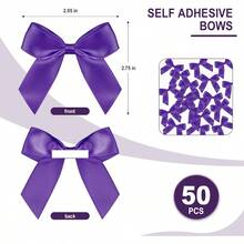Satin Ribbon Black Bow Decor 2" Self Adhesive Premade Bows For Gift Wrapping Black Mini Bow For Treat Bags Party Favors Wedding Decorations - 50 Counts - 紫色 - 查看 2