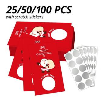 25/50/100 PCS Christmas Theme Greeting Cards, Blank Scratch Cards, Blank Gift Cards, Christmas Gift Cards, Christmas Scratch Cards, Christmas Party Supplies, Holiday Supplies, 9x5.4cm/3.5x2.1 Inches, Suitable For Family Gatherings, Christmas Gifts, Gift Wrapping, Home Rewards, Online Shops, Craft Stores, Etc.