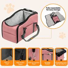 Removable And Washable Car Comfortable Pet Seat For Small Dogs And Cats - Portable Center Console Travel Bed - 粉色 - 查看 8