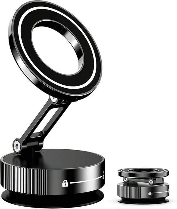 Vacuum Magnetic Phone Holder Car,Full Metal Body,Vacuum Suction Phone Mount,Magnetic Car Mount, Folding Holder And Android (Black)