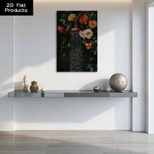 2D Flat 1pc Framed Canvas Wall Art Prints Poster, Showerhead In A Flower Garden, Surrounded By Roses And Green Leaves, Vintage Oil Painting Style Art Posters Canvas Print Painting For Living Room Bedroom Office Bathroom Dorm Home Decor, Ready To Hang - 彩色 - 查看 2