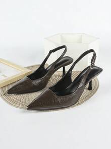 7厘米咖啡棕色高跟鞋，派对高跟鞋，婚礼正装鞋，套脚尖头细高跟鞋，猫跟鞋