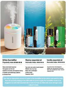 1 pieza Humidificador de aroma USB de 180ml con luz de degradado de color - Modos de niebla dual (continuo/intervalo), 5 aromas de aceites esenciales (marino), para difusor de aroma para el hogar o ambientador de coche, opción de color negro/blanco - Negro o blanco - Ver 11