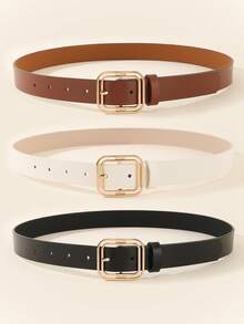 3pcs Gold Square Buckle Casual Dress, T-Shirt, Pants Fashion Elegant Women Belt - Multicolor - View 5