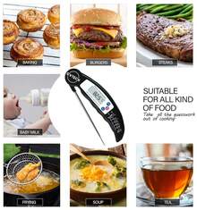 Termómetro de alimentos, GVTECH termómetro digital de lectura instant para carne, termómetro de cocina de sonda larga plegable con ° F/ ° C, perfecto para cocina, ahumador, barbacoa, baño de agua (negro) - 1 - Ver 4