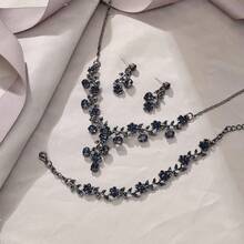 Cristal Austriaco Bola de Boda Flor Hoja Collar Pendientes Conjunto Iridiscente - Azul Negro-Tono - Ver 8