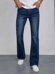 Men's Fashionable Slim Fit Stretch Flared Jeans - Royal Blue - View 3
