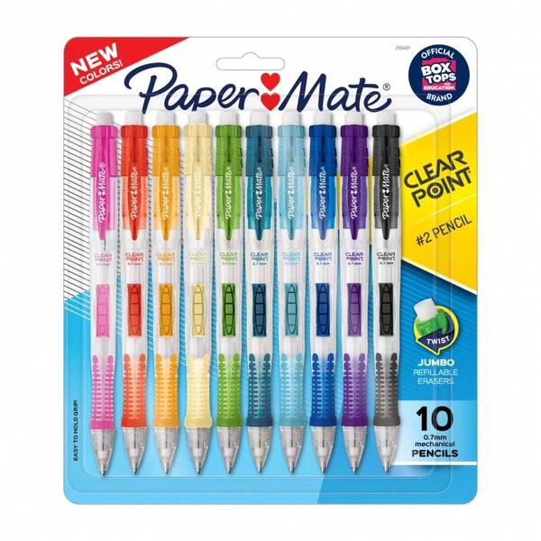 School Stationery Supplies: Automatic Pencils (0.7mm, Various Pen Barrel Colors, 10 Pieces Per Pack) / Erasers (Pink, 2 Pieces), Essential School Supplies