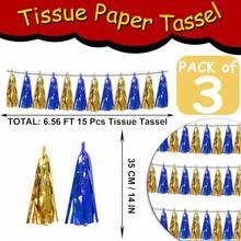 3P Metallic Fringe Tassel Banner Garland Foil Tinsel Streamer Wall Hanging Curtain Backdrop Banner For Parade Floats, Graduation Decorations, Father's Day Party Decoration(Silver)Halloween Christmas New Year - 海軍藍 金色 - 查看 2
