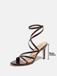 Women's Peep Toe Metallic Strap Stiletto High Heel Sandals, Sexy & Fashionable For Party, Burgundy,Spring Summer Outfits - Burgundy - View 4