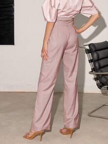 Pantaloni de damă cu talie înaltă, culoare solidă, stil casual/business, primăvară și vară - Roz - Vizualizare 2