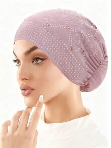 Gorro turbante suave para mujer con brillo - Pañuelo islámico elegante, gorro elástico y ajustable para mujeres musulmanas, bodas, eventos cotidianos y formales - Tocado musulmán de lujo en negro/gris/azul/rojo/blanco/beige/marrón