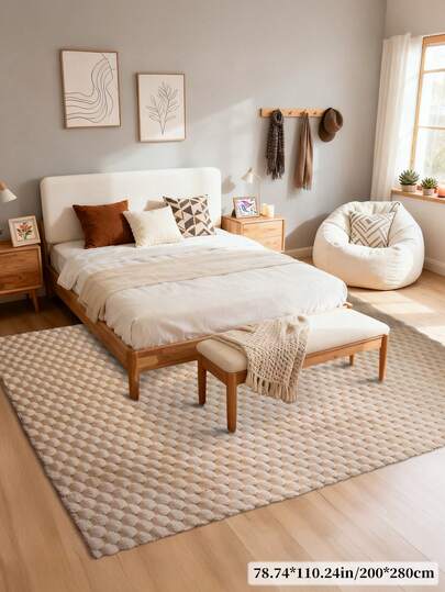 1pc Thick Textured Living Room/Bedroom Carpet, Upgraded Beige Turtle Back Material, Moderne Minimalist Nordic Fluffy Indoor ative Rug, Com Tafel Crème Aesthetic Room ation, Easy Maintenance, All Season view 2