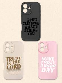 3pcs Inspirational & Christian-Themed Black/Beige/Pink Phone Cases, Compatible With IPhone & Galaxy,International Version, Not The Domestic Version - Multicolor - View 29