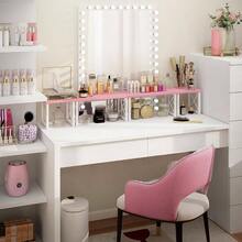 Wood Desktop Shelf, Freestanding Small Bookshelf Dorm Supplies Organizers, 2 Tier Stackable Desk Stand, Adjustable Storage Organizer, Kitchen Counter Display Rack, White - Pink - View 8