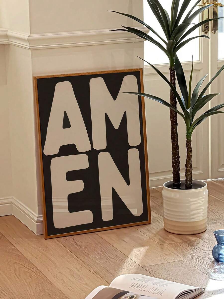 1 Peça Pôster de Arte de Parede Cristã Vintage Ousada Jesus Amém - Impressão em Preto e Versículo Bíblico, Pintura em Tela para Sala de Estar, Quarto, Igreja, Oração - Decoração Religiosa Doméstica e Presente de Inauguração da Casa - Sem Moldura - Multicolorido - Visão 1