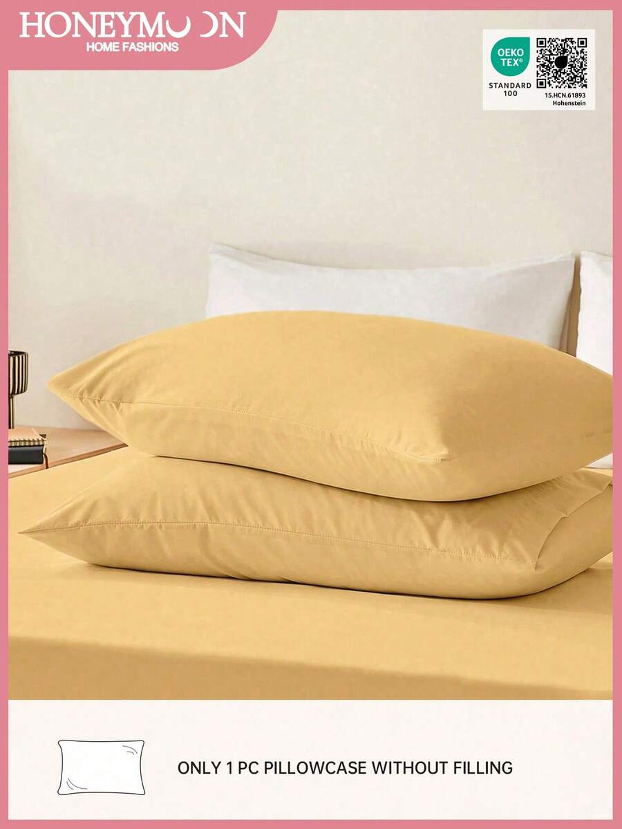 1pc Solid Color Pillowcase, Without Pillow Insert, Soft, Wrinkle-Resistant, Fade-Resistant, Breathable, No Filling, Machine Washable, Oeko-Tex Certified - Buff Yellow - View 1